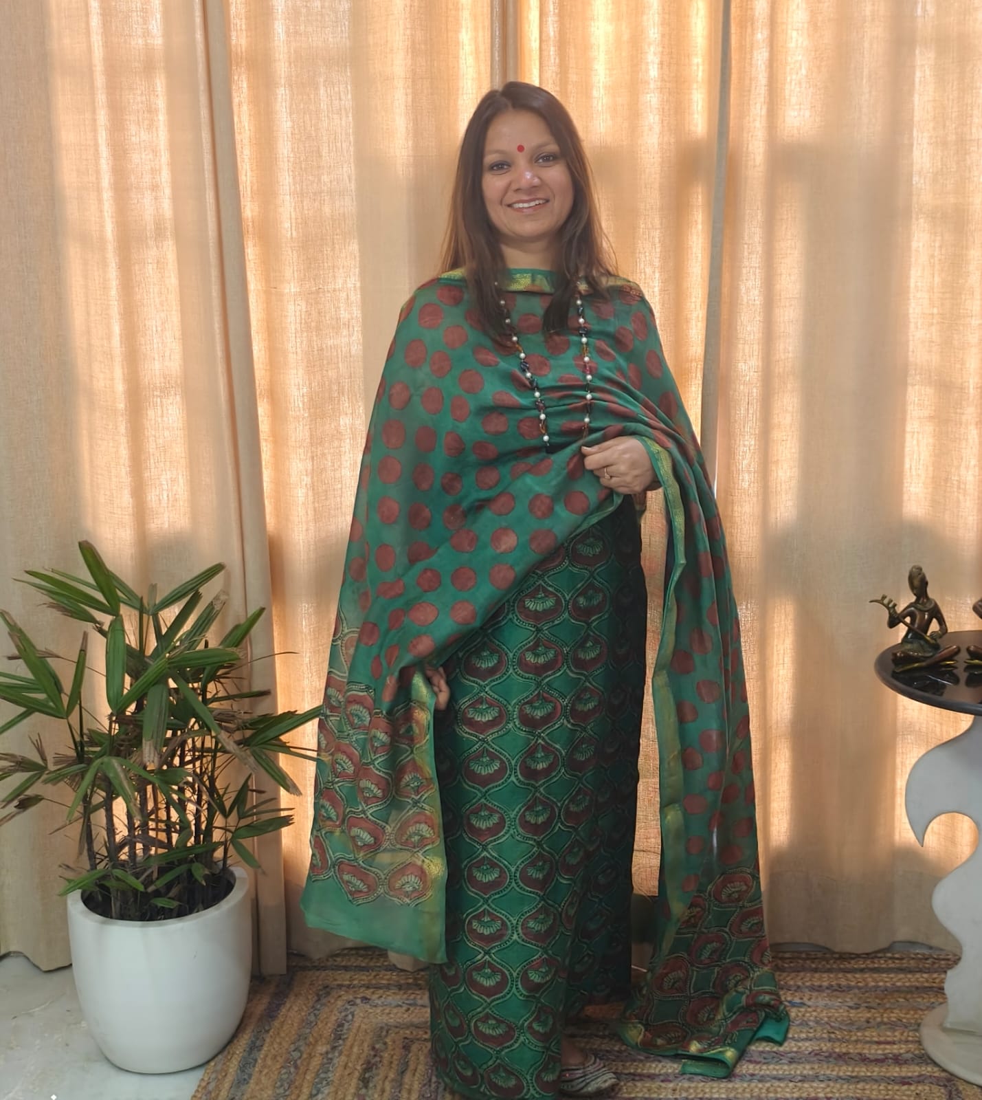 Handblocked With Pomegranate Peel Kurta Dupatta Sets In Maheshwari !!